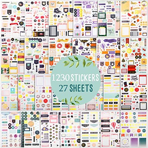 Liangding Bullet Journal Sticker, 27 Blätter/1230+ Planer Sticker Set für Kalender 2024, Aufkleber Journal für Monate, Arbeit Planung Budget und Scrapbooking Sticker Fotoalbum, Journal Zubehör von Liangding