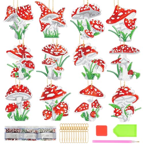 Libershine Diamond Painting Weihnachten Anhänger, 12 Stück 5D Diamond Painting Sticker, Double Sided Diamond Painting Kinder, Basteln Diamand Painting Set Kinder, DIY Basteln Weihnachten von Libershine