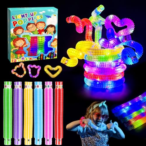 Knicklicht Pop Tubes Kinder, 12 Stück LED Pop Tubes Fidget Toys, Leuchtstäbe Pop Tubes Leuchtend, Knicklichter Armbänder Party Deko Set, Weihnachten Halloween mitgebsel Kindergeburtstag Gastgeschenke von Libershine