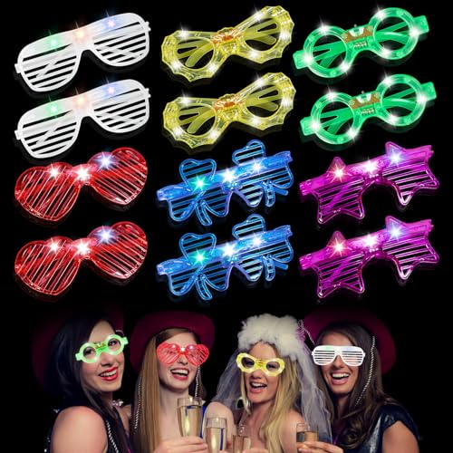 LED Leuchtbrille, 12 Pcs Partybrillen Set, Rave Brille, Sonnenbrille Party, Shutter Shades Brille, Leuchtende Coole Brille, Neon Party Outfit Rave Brille, Partybrillen für Kinder Erwachsene von Libershine