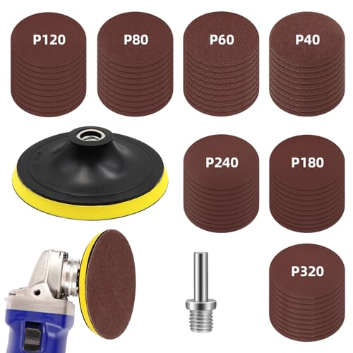 Schleifscheiben Pad Kit Schleifteller 125mm Klett, 70 Stück Schleifpapier mit M14 Schleifpad und Schaft für Winkelschleifer Bohrschleifer, Körnung 10 x P40/60/80/120/180/240/320 für Holz Glas Metall von Libershine