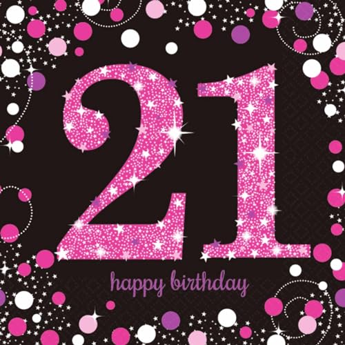 20er Pack Servietten 21. Geburtstag Party Servietten Papierservietten 21 Geburtstag Frau junge Frauen Papierservietten 21 Jahre, glitzernde Schwarz Pink, geöffnet 33x33cm von Libetui