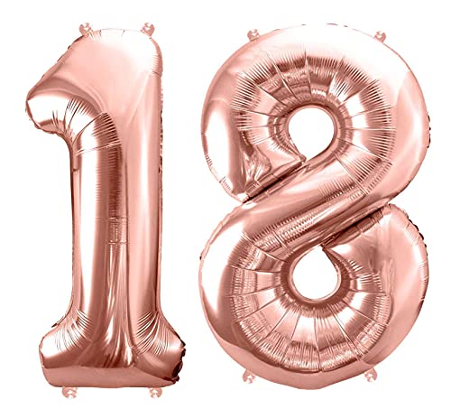 Luftballon 18. Geburtstag Rose Metallic Folienballon 18 Größe XXL 86-100cm Ballon 18 Geburtstag Mädchen Deko 18. Geburtstag Deko Jubiläum 18 Jahre Deko Folienluftballon 18 Rosegold von Libetui