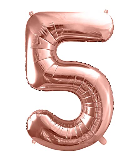 XXL Folienballon 5 Geburtstag Rosegold Ballon 5. Geburtstag Größe 100cm Deko Jubiläum 5 Jahre Kindergeburtstag Luftballon 5 Rosegold von Libetui