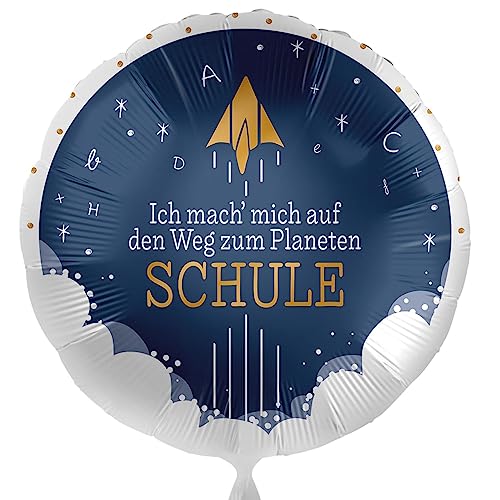 Folienballon Einschulung Ballon Schulstart Junge Geschenk Schulkind zum Schulanfang Luftballon Deko Schulbeginn 1. Schultag Planet Schule, Made in Germany & USA, Helium geeignet von Libetui