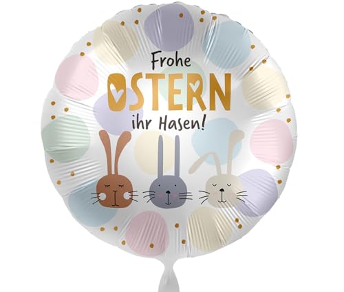 Folienballon 'Frohe Ostern Ihr Hasen!' Fröhlicher Ballon Osterhasen Geschenke Kinder ErwachseneOstern Deko Osterfeier, Made in EU & Germany, Helium geeignet von Libetui