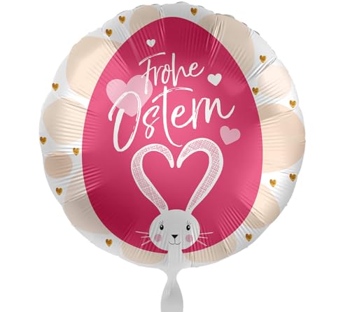 Folienballon Frohe Ostern Luftballon Osterhasen Geschenke Ostern Ballon Deko Osterfeier, Made in EU & Germany, Helium geeignet, Osterhase Bunny Pink von Libetui