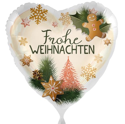 Folienballon 'Frohe Weihnachten' Weihnachtsbäckerei Lebkuchen Plätzchen Ballon Weihnachten Deko Weihnachtsparty Weihnachtsfeier Luftballon Made in EU, Herzform, Helium geeignet von Libetui