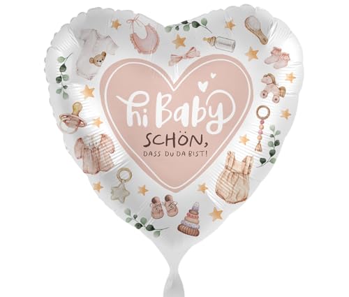 Folienballon Hi Baby - 'Schön, dass du da bist' Ballon Geburt Party Deko Babyparty Baby Shower Luftballon Made in EU, Helium geeignet von Libetui