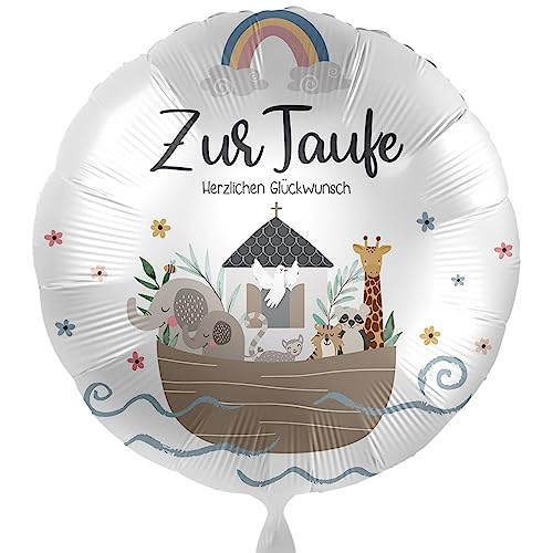 Folienballon Zur Taufe Herzlichen Glückwunsch Ballon Taufe Deko Tauffeier Luftballon Motiv Arche Noah, Made in EU, ungefüllt, Helium geeignet von Libetui