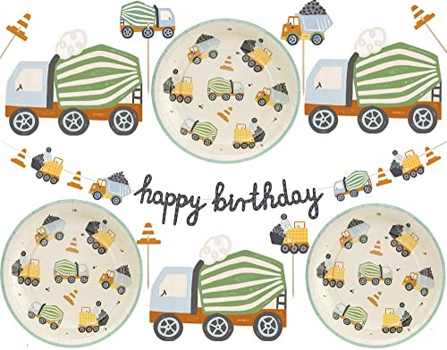 Geschirrset Dekoset Baustelle Fahrzeuge Partygeschirr Kindergeburtstag Junge Pappgeschirr Girlande Happy Birthday Caketopper Teller Servietten Baustelle Geburtstag Kinder von Libetui