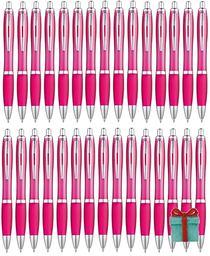 Libetui 50er Set ergonomische Kugelschreiber Rosa rutschfeste Griffzone Großraumine Set 50 Druckkugelschreiber Pink Kuli Büro Haushalt Praxis blauschreibend pinke Kulis Kuli Pink von Libetui