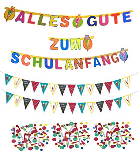 Deko Set Schulanfang Partykette Wimpelkette Konfetti für Schuleinführung Fest Dekoration ABC Zuckertüte Kinder Party Schüler Dekokette Schüler 1. Klasse, bunt von Libetui