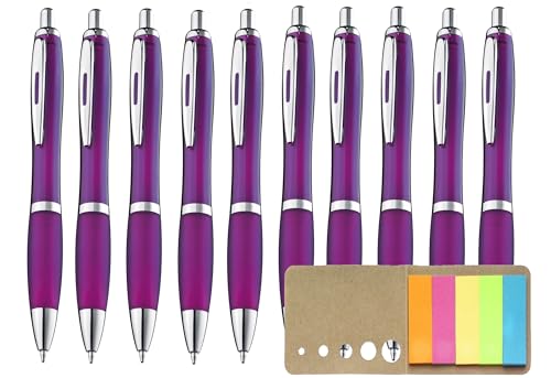 Libetui Set 10 ergonomische Kugelschreiber Violett rutschfeste Griffzone Großraumine Gehäuse Lila Druckkugelschreiber blauschreibend Kulis Set Kulli für Büro Schule Zuhause, mit Haftstreifen von Libetui