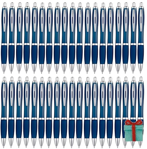 Libetui Set 50er ergonomische Kugelschreiber Marineblau Druckkugelschreiber Blaue Großraummine Kulis Büro Praxis Uni Haushalt Kuli Set 50 Stück Kugelschreiber Dunkelblau von Libetui