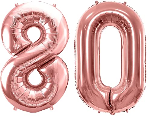 Luftballon 80. Geburtstag Ballon 80 Rose-Gold Folienballon 80 XXL Größe 86cm-100cm Rose Metallic Dekoballon 80 Geburtstag Deko Jubiläum 80 Jahre Folienluftballon Zahl 80 Rosegold von Libetui