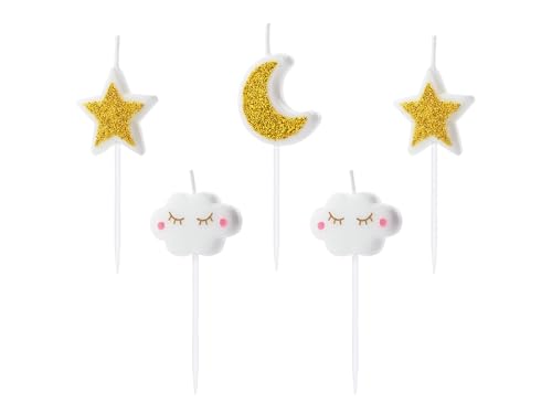 Set 5 Kerzen Stene Mond Wolke Kuchendeko Babyparty Babygeburt 1. Geburtstag Taufe Kommunion Deko Muffins Cupcake Tortenstecker Kuchenstecker von Libetui