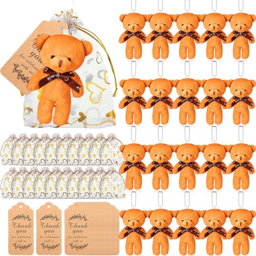 Libima 60 Stück Mini-Bär-Bär Babyparty-Dekorationen, Bär, Babyparty, Gastgeschenke, Partyzubehör, Souvenirs, 11,9 cm, winzige, weiche gefüllte Plüschbären, Großpackung mit Dankeschön-Etikett und von Libima
