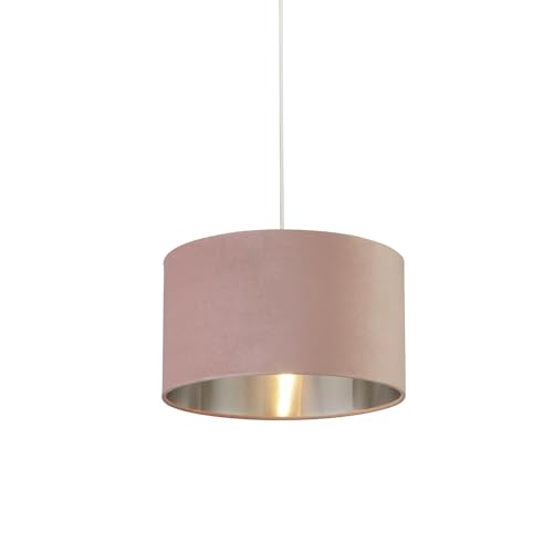 Licht-Erlebnisse Lampenschirm Samt Stoff Ø 38 cm für Hängelampe E27 E14 in Rosa Silber gebürstet Modern rund Zylinder Stoffschirm für Hängeleuchte von Licht-Erlebnisse