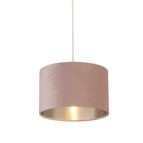 Licht-Erlebnisse Stoffschirm für Pendelleuchte Ø 28 cm E27 E14 in Rosa Silber gebürstet Modern Zylinder Samt Lampenschirm für Hängelampe von Licht-Erlebnisse