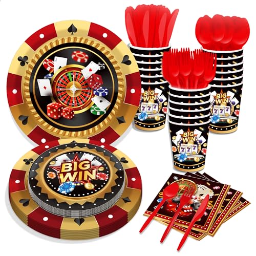 116-teiliges Poker-Partyzubehör-Set inklusive Poker-Partyteller und Servietten, Poker-Pappteller, Becher, Gabel-Set für Poker-Themenparty, 16 Gäste von Lide Road