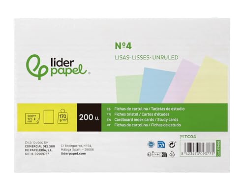 Liderpapel Karteikarte zum Lernen aus farbigem Karton, 170 g/m², 125 x 200 mm, Packung mit 200 Stück von Liderpapel