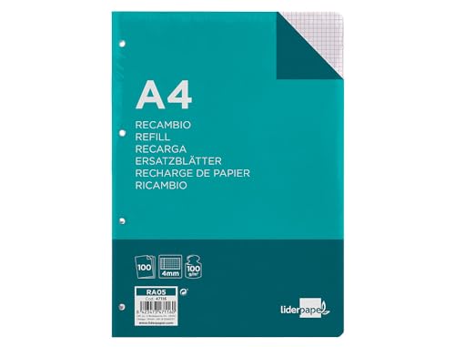 Liderpapel Nachfüllpackung, A4, 100 Blatt, 100 g/m², 4 mm mit Rand, 4 Löcher von Liderpapel