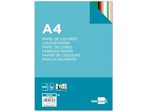 Liderpapel PC52 – Farbe Papier, A4 80 g/qm 10 Farben surdidos, Paket von 100 von Liderpapel