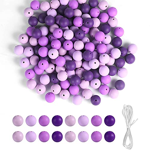 Lidzopas 120 Stück 15 mm runde, bunte Silikon-Perlen-Set, lose Abstandshalter, runde Silikonperlen für Armbänder, Halsketten, Schmuckherstellung, DIY, Basteln, Violett, 120 Stück von Lidzopas