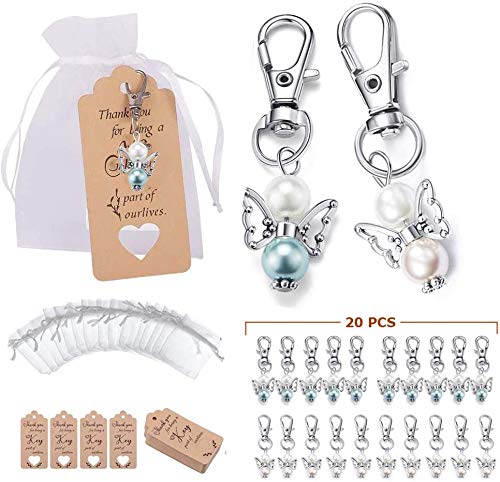 Lidzopas 20 Stück Schutzengel Anhänger, Mini Engels Schlüsselanhänger Dankeschön-Geschenk mit Dankeschön-Etiketten und Organza-Beuteln für Babyparty Brautparty Hochzeit Charm Partygeschenke von Lidzopas