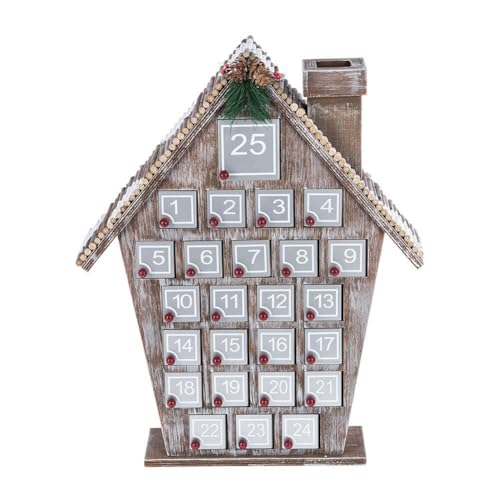 Lidzopas Adventskalender aus Holz, 25 Tage Weihnachten Countdown Weihnachtshaus geformt Countdown Kalender Lebkuchenhaus Adventskalender für Zuhause Tischdekoration von Lidzopas