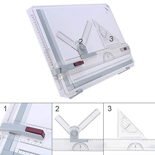 LiebeWH A3-Zeichenbrett-Tischset, Ergonomisch Gestaltetes Architektur-Skizzenbrett mit Parallel Beweglichen, Verstellbaren Winkellinealen von LiebeWH