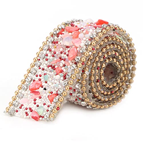 Strass-Band, Kristall-Kettenbesatz, DIY-Diamant-Bling-Wickelrolle für Hochzeitskleid-Zubehör, Dekoration (Roter Stein + Goldperlen und Diamantkette) von LiebeWH