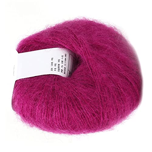 Weiches Mohair-Pashm-Mohair-Angora-Wollgarn, Weiches Mohair-Strickgarn, Mohair-Garn Zum Stricken, Langes Angora-Wollgarn, heiß (15 tiefes Rosenrot) von LiebeWH