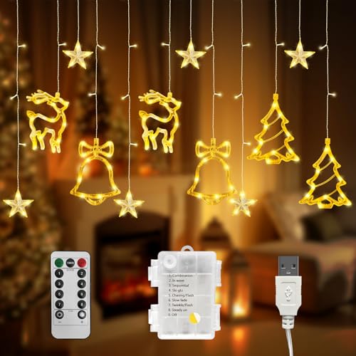 LED Lichterkette Sterne Weihnachten: 3.5M 8 Modi Lichtervorhang USB/Batterie Betrieben Weihnachtsbeleuchtung Warmweiß für Innen und Außen - Weihnachtsbaum Lichterkette für Fenster Balkon (White) von Lieberpaar