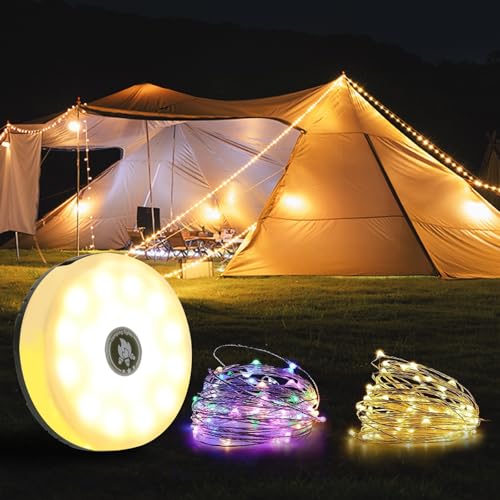 Camping Lichterkette Aufrollbar, 10M Wiederaufladbare Lichterkette für Weihnachtsbaum mit 8 Beleuchtungsmodi, 4-in-1 Tragbare Camping LED Lichterkette Wasserdichte, für Weihnachtsbaum, Camping Zelt von Lieberwell