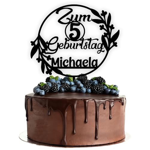 Acryl Cake Topper mit Wunschtext | Zum Geburtstag | personalisiert mit Namen und Zahl | Tortenstecker Kuchendeko | schwarz | Kuchendekoration und Tortenschmuck Made in Germany von Lieblingsmensch