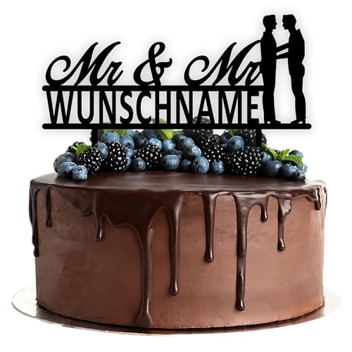 Acryl Cake Topper mit Wunschtext zur Hochzeit | Mr. & Mr. | personalisiert mit Wunschnamen | Tortenstecker Kuchendeko | schwarz | Kuchendekoration und Tortenschmuck 100% Made in Germany von Lieblingsmensch