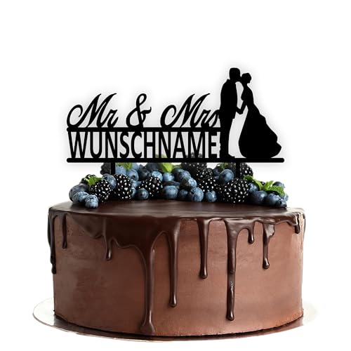 Acryl Cake Topper mit Wunschtext zur Hochzeit | Mr. & Mrs. | personalisiert mit Wunschnamen | Tortenstecker Kuchendeko | schwarz | Kuchendekoration und Tortenschmuck 100% Made in Germany von Lieblingsmensch