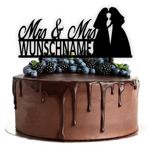 Acryl Cake Topper mit Wunschtext zur Hochzeit | Mrs. & Mrs. | personalisiert mit Wunschnamen | Tortenstecker Kuchendeko | schwarz | Kuchendekoration und Tortenschmuck 100% Made in Germany von Lieblingsmensch