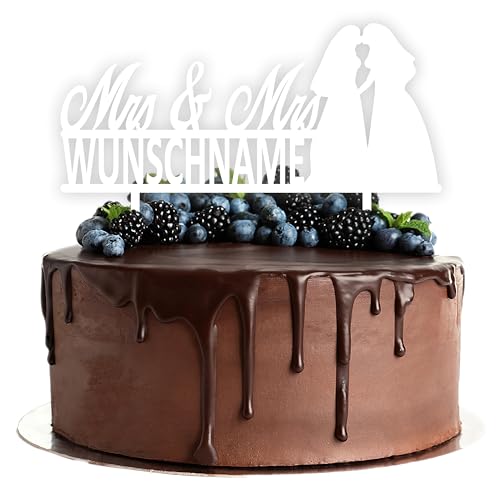 Acryl Cake Topper mit Wunschtext zur Hochzeit | Mrs. & Mrs. | personalisiert mit Wunschnamen | Tortenstecker Kuchendeko | weiß | Kuchendekoration und Tortenschmuck 100% Made in Germany von Lieblingsmensch