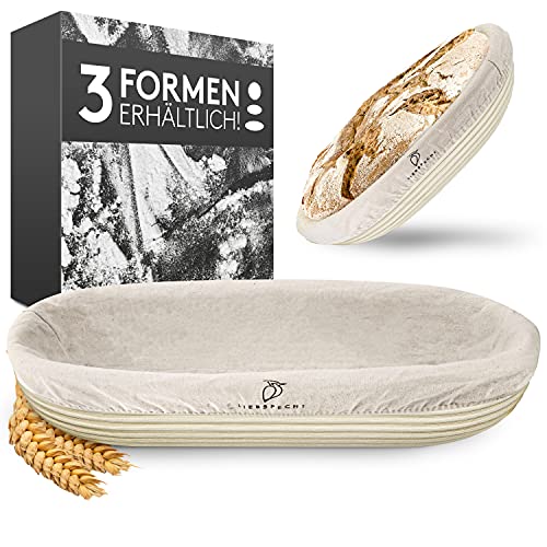 Liebspecht Hochwertiger Gärkorb oval (35cm) - Peddigrohr Gärkörbchen mit waschbarem Leineneinsatz - Optimal für 1Kg Teig - Das perfekte Brot backen Zubehör - Gärkorb, Brotkorb von Liebspecht