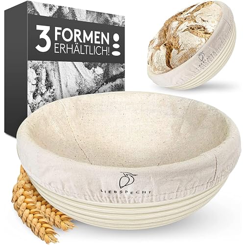 Liebspecht Hochwertiger Gärkorb rund (25cm) - Peddigrohr Brotbackform mit waschbarem Leineneinsatz - Optimal für 1Kg Teig - Das perfekte Brot Backen Zubehör - Gärkorb, Brotkorb, Gärkörbchen von Liebspecht