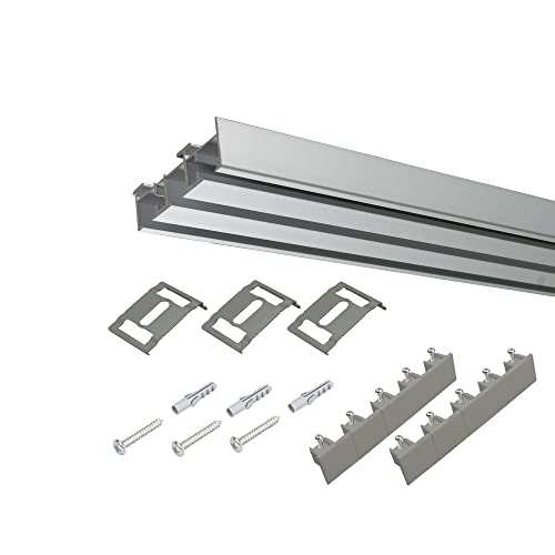 Liedeco Vorhangschiene 3-läufig für Vorhänge, Schiebevorhang aluminium L 165 cm von Liedeco