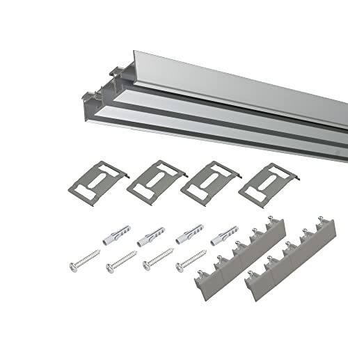 Liedeco Vorhangschiene 3-läufig für Vorhänge, Schiebevorhang aluminium L 220 cm von Liedeco