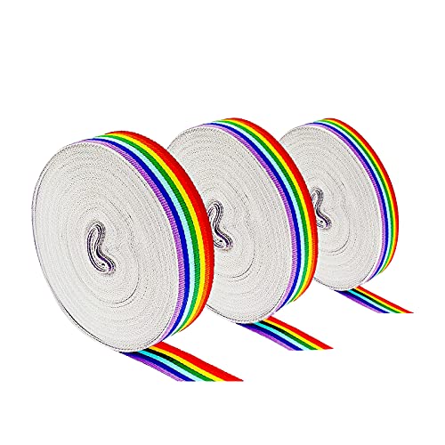 Liekadijiae 3Pcs Regenbogen Band 1 cm, 1.5 cm und 2,5 cm Regenbogen Band Grosgrain, Doppelseitige Regenbogen Bänder, Seidenbänder Dekoband, zum Verpacken von Geschenken, DIY Handwerk Nähen, 20m/Rollen von Liekadijiae