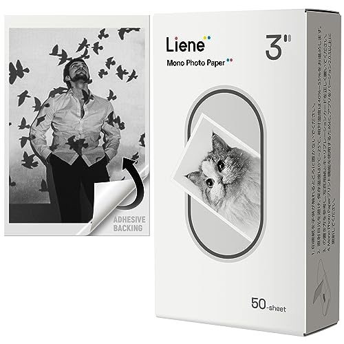 Liene Schwarz Weiß Fotopapier 2x3-50 Blatt 50x76 mm Premium Fotopapier mit Selbstklebender Rückseite, Mono Sofortfotopapier für Scrapbook, Retro & individuell von Liene