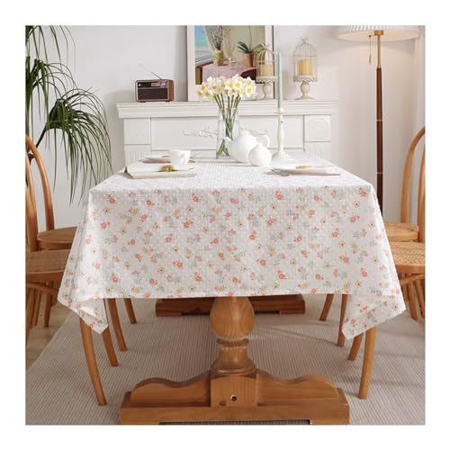 Lieson Tischdecke Rechteckig 120x120 cm, Baumwolle Tischtuch Abwaschbar Runde Punkte Blumen Muster Tafeldecke für Couchtisch Home Küche Speisetisch Dekoration, Orange Gelb von Lieson