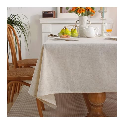 Lieson Tischdecke Rechteckig 135x200 cm, Baumwolle Leinen Tischtuch Abwaschbar Einfarbig Tischwäsche für Home Küche Speisetisch Dekoration, Beige von Lieson