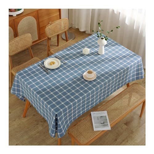 Lieson Tischdecke Rechteckig 140x240 cm, Polyester Tischtuch Abwaschbar Waffel Kariert Muster Tischwäsche für Esszimmer, Garten, Hochzeiten, Blau von Lieson